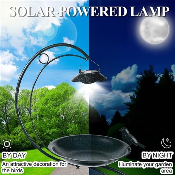 Solar Lamp 35.5" H, Metal Bird Bath, Weather Resistant, Vintage-Bronze Green - Picture 5 of 7